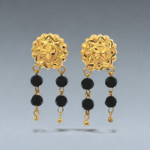 Faceted  Double Row Black Bead Stud Drop Earrings(No.100)