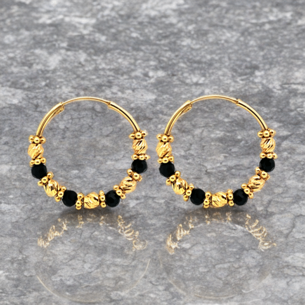 Faceted Ball & Black Bead Hoops(No.44)