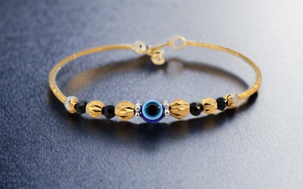 Elegant Black Bead Bicoloured Evil Eye Bracelet.[STBR5]
