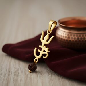 Thrishul and Hindi Aum Rudraksh Drop Pendant