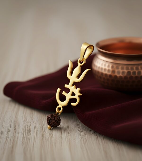 Thrishul and Hindi Aum Rudraksh Drop Pendant