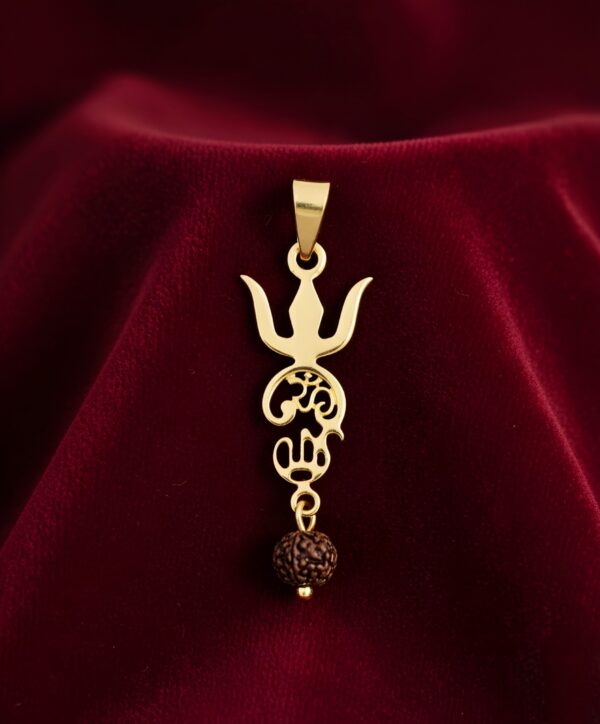 Thrishul Tamil Aum Pendant With Rudraksha Drop