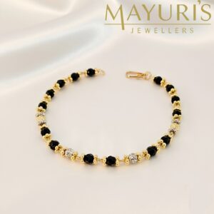 Elegant Two-Tone Black Bead Mangalsutra Handchain[UV6]