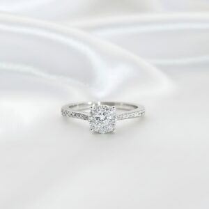Elegant White Gold Halo diamond Ring With Sparkling Pavè Band