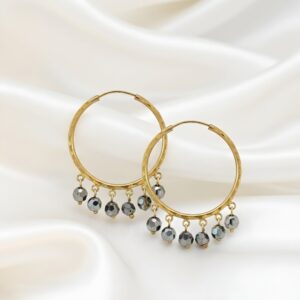 Elegant Grey Bead Drop Hoops