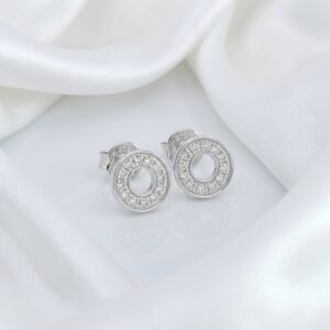Round Pave Circle White Gold Diamond Studs