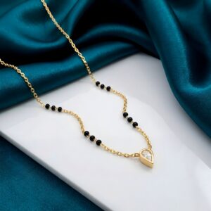 Fancy Black Bead & Cubic Zirconia Tear Drop Mangalsutra
