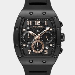Gents Black & Gold Silicone Band Police Watch